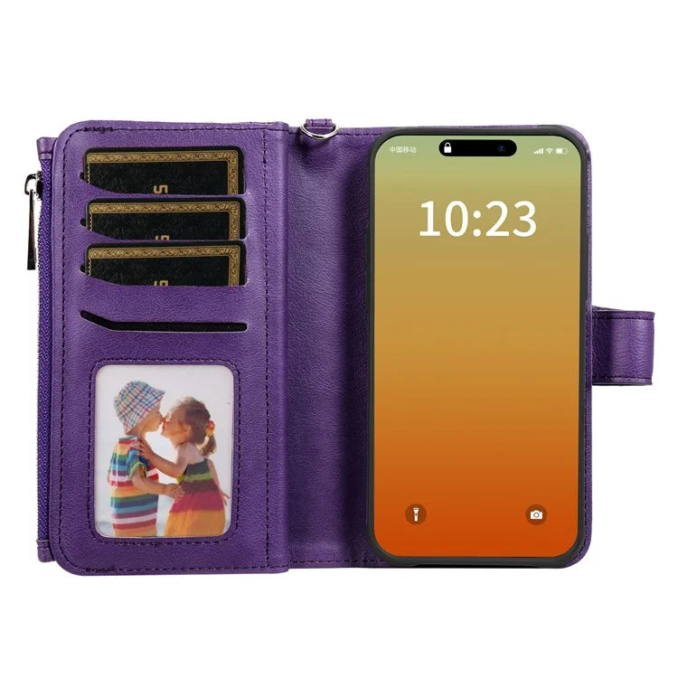 KT Multi-functional Series-4 for iPhone 15 Pro Max Case Magnetic Leather Wallet Stand Zippe Phone Cover