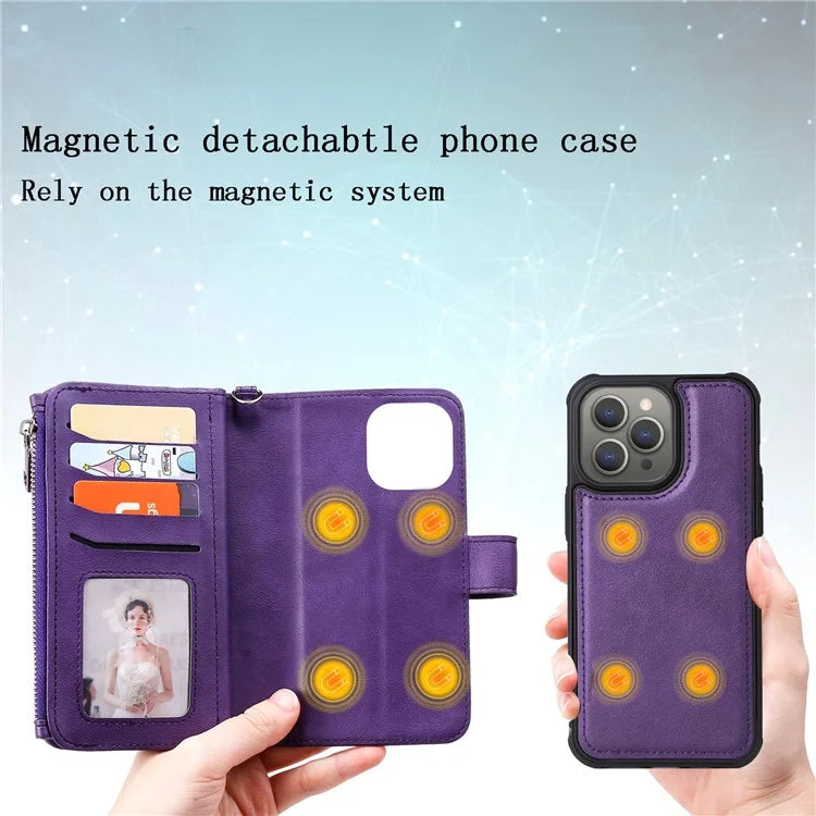 KT Multi-functional Series-4 for iPhone 15 Pro Max Case Magnetic Leather Wallet Stand Zippe Phone Cover