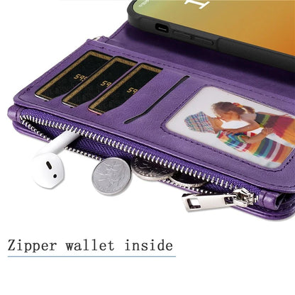 KT Multi-functional Series-4 for iPhone 15 Pro Max Case Magnetic Leather Wallet Stand Zippe Phone Cover