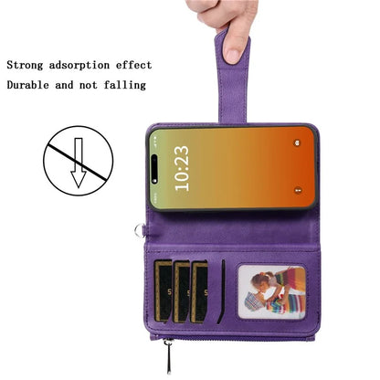 KT Multi-functional Series-4 for iPhone 15 Pro Max Case Magnetic Leather Wallet Stand Zippe Phone Cover