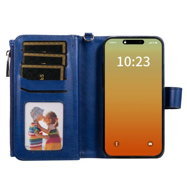 KT Multi-functional Series-4 for iPhone 15 Pro Max Case Magnetic Leather Wallet Stand Zippe Phone Cover