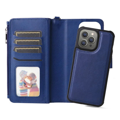 KT Multi-functional Series-4 for iPhone 15 Pro Max Case Magnetic Leather Wallet Stand Zippe Phone Cover