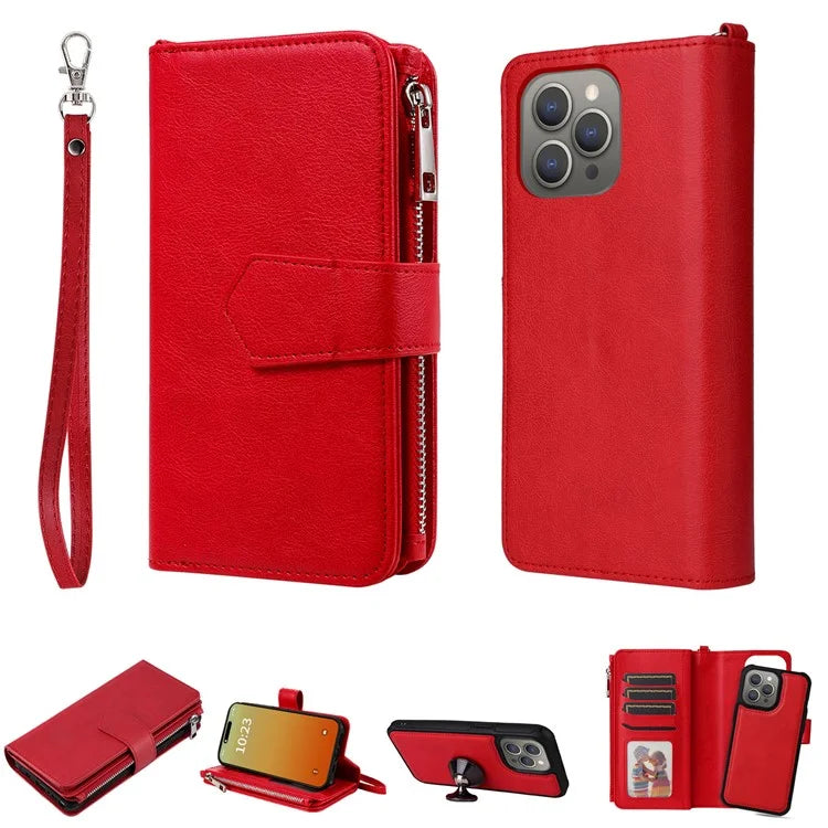 KT Multi-functional Series-4 for iPhone 15 Pro Max Case Magnetic Leather Wallet Stand Zippe Phone Cover