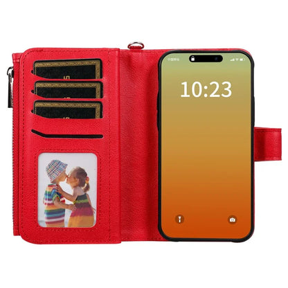 KT Multi-functional Series-4 for iPhone 15 Pro Max Case Magnetic Leather Wallet Stand Zippe Phone Cover