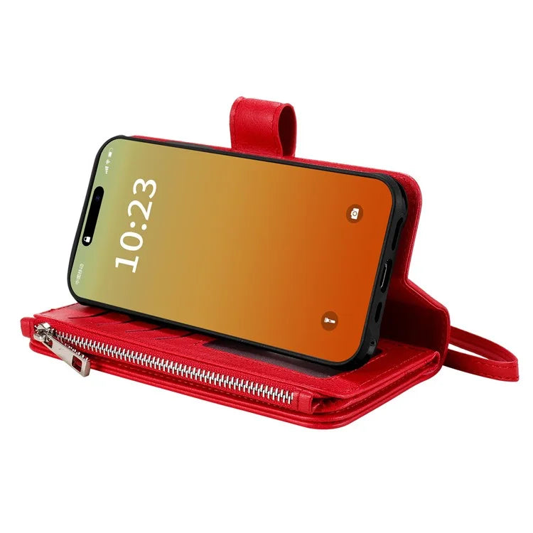 KT Multi-functional Series-4 for iPhone 15 Pro Max Case Magnetic Leather Wallet Stand Zippe Phone Cover