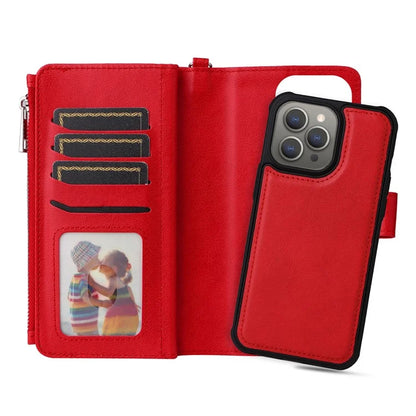 KT Multi-functional Series-4 for iPhone 15 Pro Max Case Magnetic Leather Wallet Stand Zippe Phone Cover