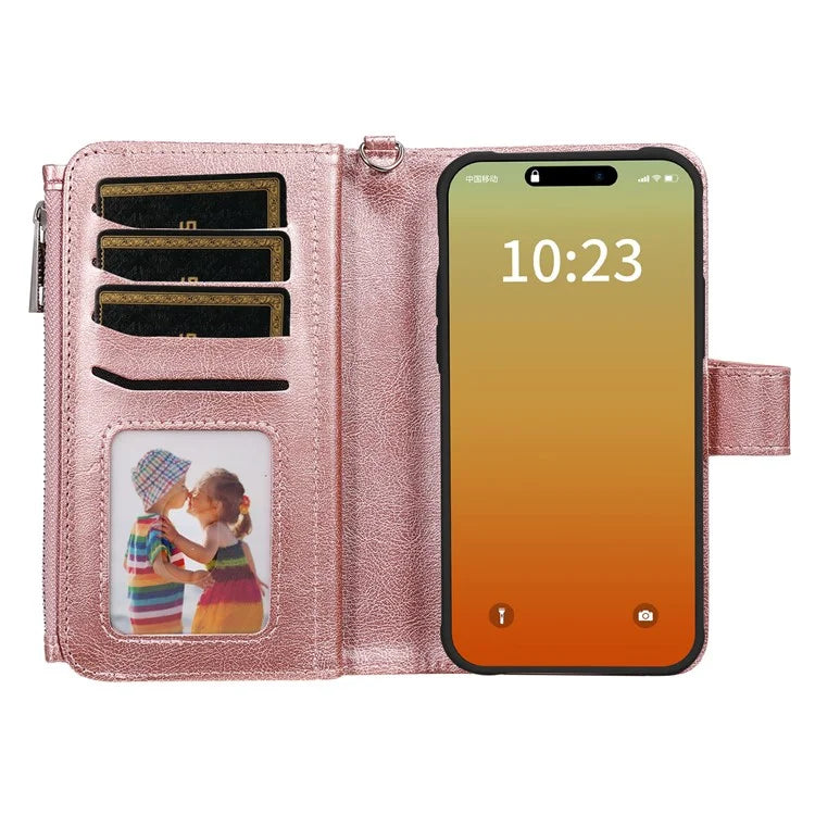 KT Multi-functional Series-4 for iPhone 15 Pro Max Case Magnetic Leather Wallet Stand Zippe Phone Cover