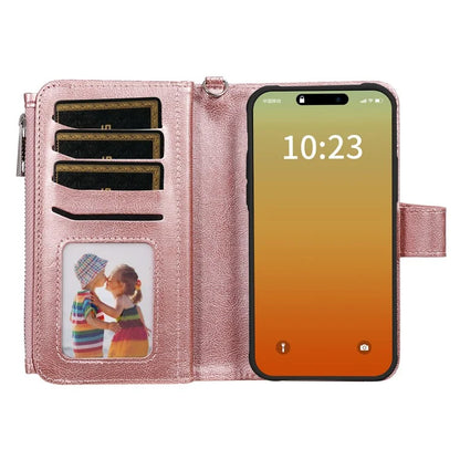 KT Multi-functional Series-4 for iPhone 15 Pro Max Case Magnetic Leather Wallet Stand Zippe Phone Cover