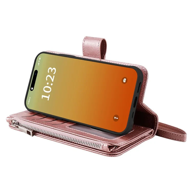KT Multi-functional Series-4 for iPhone 15 Pro Max Case Magnetic Leather Wallet Stand Zippe Phone Cover