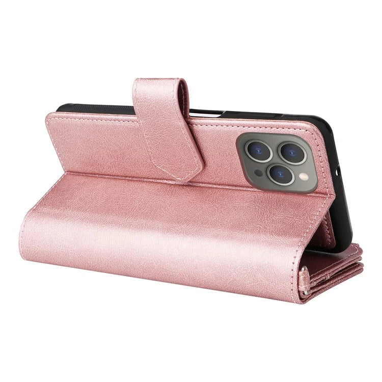 KT Multi-functional Series-4 for iPhone 15 Pro Max Case Magnetic Leather Wallet Stand Zippe Phone Cover