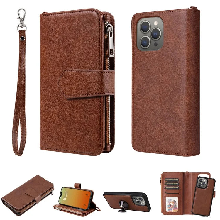 KT Multi-functional Series-4 for iPhone 15 Pro Max Case Magnetic Leather Wallet Stand Zippe Phone Cover