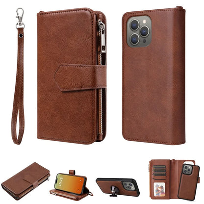 KT Multi-functional Series-4 for iPhone 15 Pro Max Case Magnetic Leather Wallet Stand Zippe Phone Cover