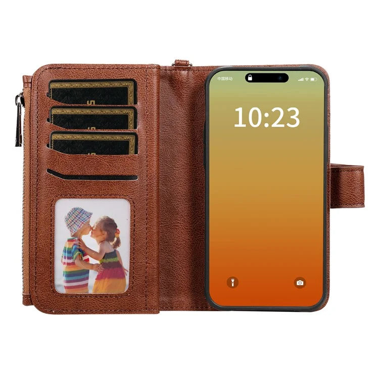 KT Multi-functional Series-4 for iPhone 15 Pro Max Case Magnetic Leather Wallet Stand Zippe Phone Cover