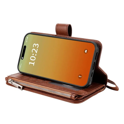 KT Multi-functional Series-4 for iPhone 15 Pro Max Case Magnetic Leather Wallet Stand Zippe Phone Cover