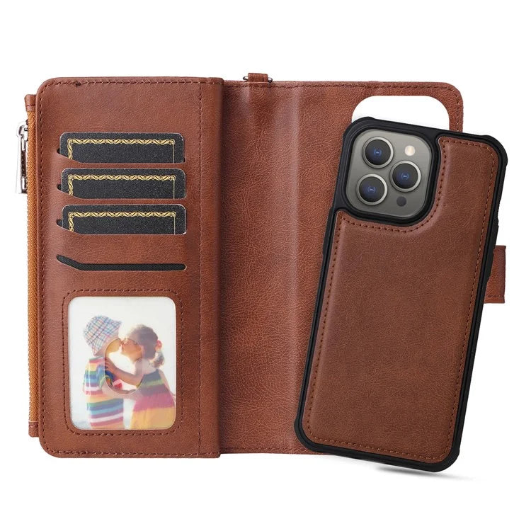 KT Multi-functional Series-4 for iPhone 15 Pro Max Case Magnetic Leather Wallet Stand Zippe Phone Cover