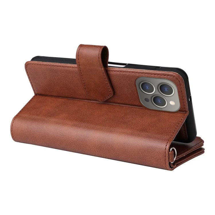 KT Multi-functional Series-4 for iPhone 15 Pro Max Case Magnetic Leather Wallet Stand Zippe Phone Cover