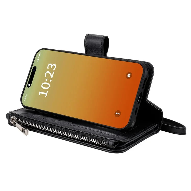 KT Multi-functional Series-4 for iPhone 15 Pro Max Case Magnetic Leather Wallet Stand Zippe Phone Cover