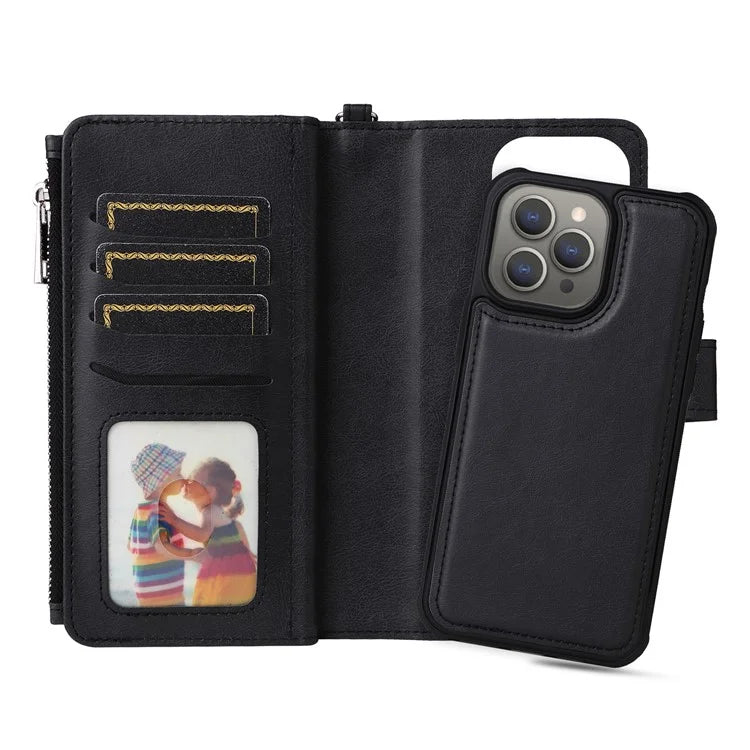 KT Multi-functional Series-4 for iPhone 15 Pro Max Case Magnetic Leather Wallet Stand Zippe Phone Cover