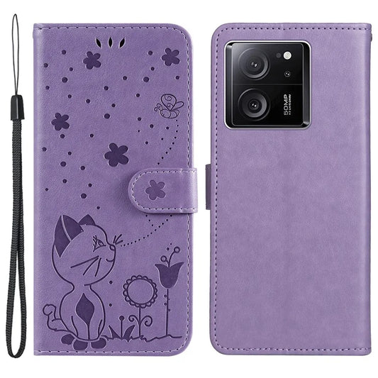 KT Imprinting Flower Series-4 For Xiaomi 13T Pro / 13T / Redmi K60 Ultra Case Cat Imprinted Wallet Phone Cover