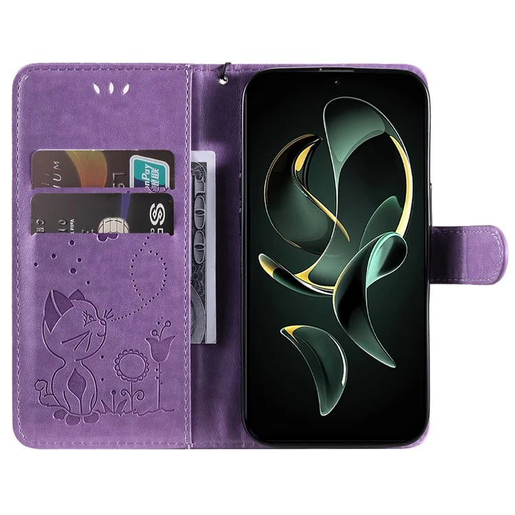 KT Imprinting Flower Series-4 For Xiaomi 13T Pro / 13T / Redmi K60 Ultra Case Cat Imprinted Wallet Phone Cover
