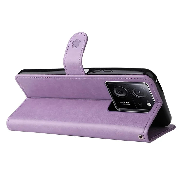 KT Imprinting Flower Series-4 For Xiaomi 13T Pro / 13T / Redmi K60 Ultra Case Cat Imprinted Wallet Phone Cover