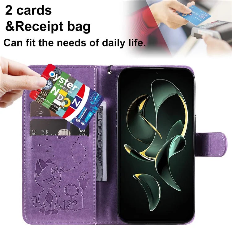 KT Imprinting Flower Series-4 For Xiaomi 13T Pro / 13T / Redmi K60 Ultra Case Cat Imprinted Wallet Phone Cover