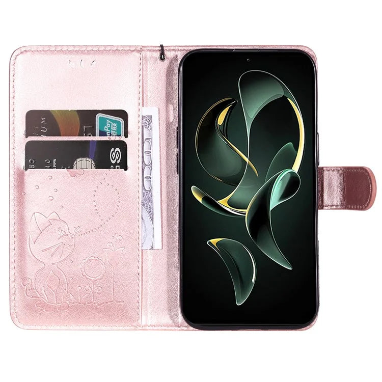 KT Imprinting Flower Series-4 For Xiaomi 13T Pro / 13T / Redmi K60 Ultra Case Cat Imprinted Wallet Phone Cover