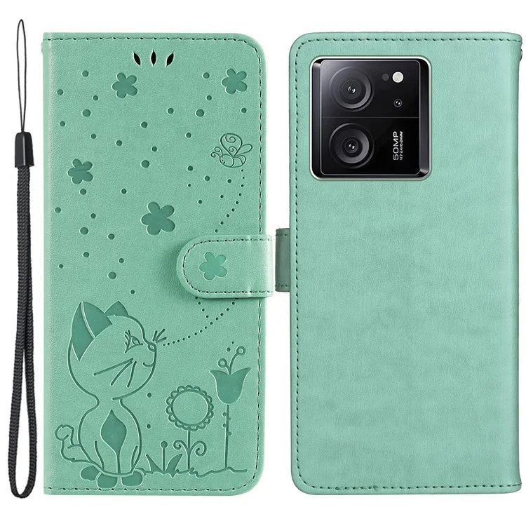 KT Imprinting Flower Series-4 For Xiaomi 13T Pro / 13T / Redmi K60 Ultra Case Cat Imprinted Wallet Phone Cover