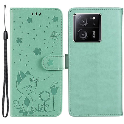KT Imprinting Flower Series-4 For Xiaomi 13T Pro / 13T / Redmi K60 Ultra Case Cat Imprinted Wallet Phone Cover