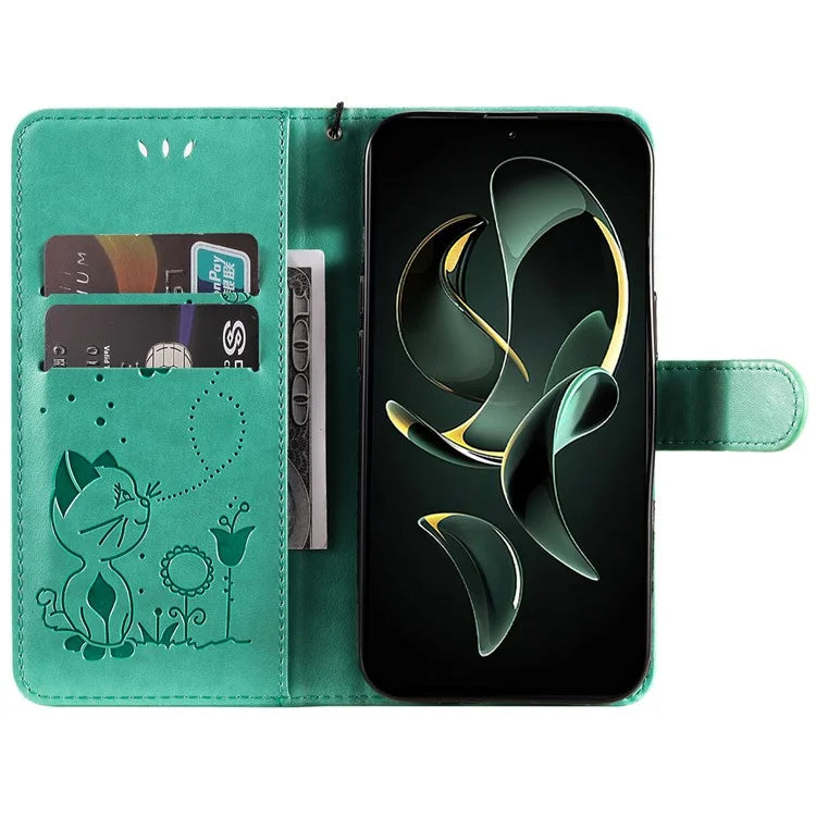 KT Imprinting Flower Series-4 For Xiaomi 13T Pro / 13T / Redmi K60 Ultra Case Cat Imprinted Wallet Phone Cover