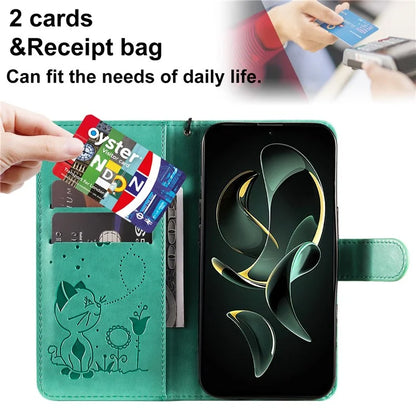 KT Imprinting Flower Series-4 For Xiaomi 13T Pro / 13T / Redmi K60 Ultra Case Cat Imprinted Wallet Phone Cover