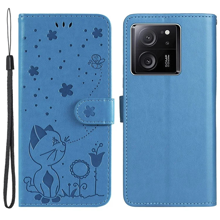 KT Imprinting Flower Series-4 For Xiaomi 13T Pro / 13T / Redmi K60 Ultra Case Cat Imprinted Wallet Phone Cover