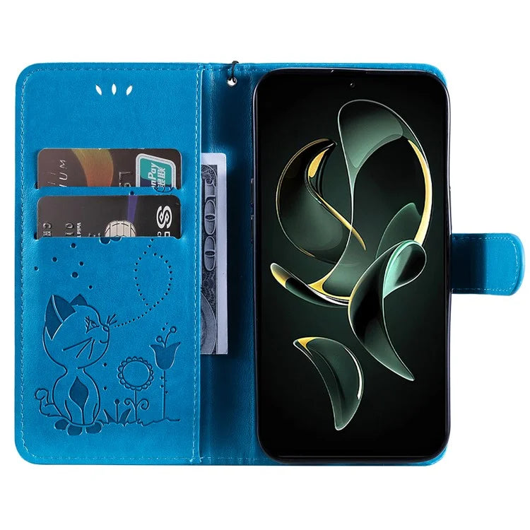 KT Imprinting Flower Series-4 For Xiaomi 13T Pro / 13T / Redmi K60 Ultra Case Cat Imprinted Wallet Phone Cover