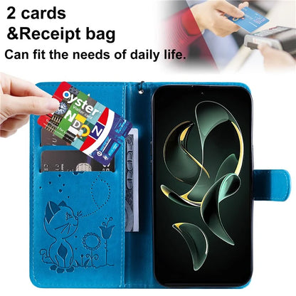 KT Imprinting Flower Series-4 For Xiaomi 13T Pro / 13T / Redmi K60 Ultra Case Cat Imprinted Wallet Phone Cover