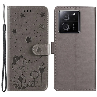 KT Imprinting Flower Series-4 For Xiaomi 13T Pro / 13T / Redmi K60 Ultra Case Cat Imprinted Wallet Phone Cover
