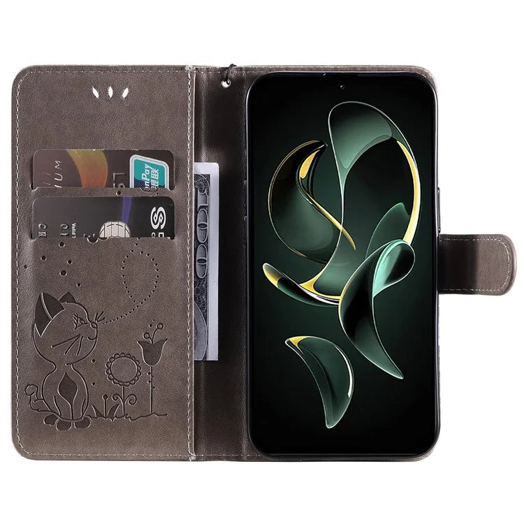 KT Imprinting Flower Series-4 For Xiaomi 13T Pro / 13T / Redmi K60 Ultra Case Cat Imprinted Wallet Phone Cover