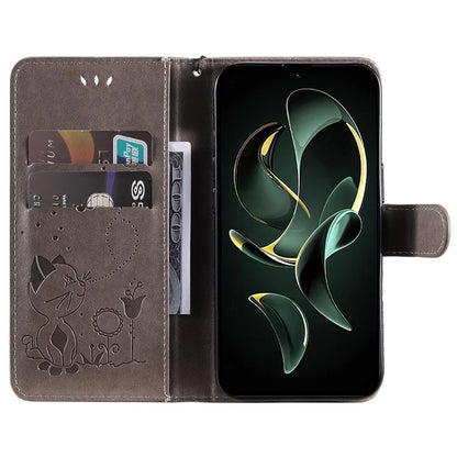 KT Imprinting Flower Series-4 For Xiaomi 13T Pro / 13T / Redmi K60 Ultra Case Cat Imprinted Wallet Phone Cover