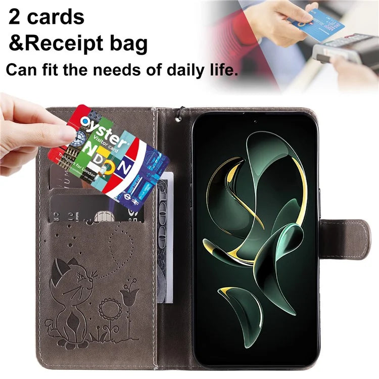 KT Imprinting Flower Series-4 For Xiaomi 13T Pro / 13T / Redmi K60 Ultra Case Cat Imprinted Wallet Phone Cover