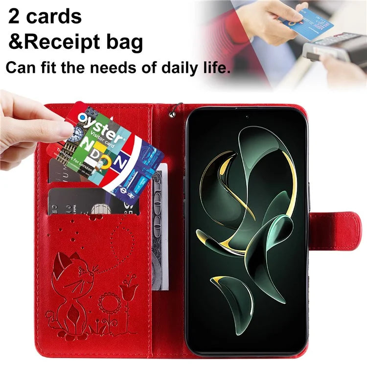 KT Imprinting Flower Series-4 For Xiaomi 13T Pro / 13T / Redmi K60 Ultra Case Cat Imprinted Wallet Phone Cover