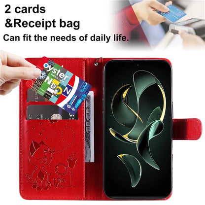 KT Imprinting Flower Series-4 For Xiaomi 13T Pro / 13T / Redmi K60 Ultra Case Cat Imprinted Wallet Phone Cover