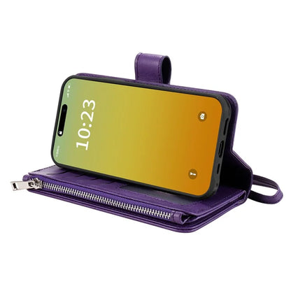 KT Multi-functional Series-4 for iPhone 15 Pro Case Slim-Fit Zipper Leather Wallet Stand Phone Cover
