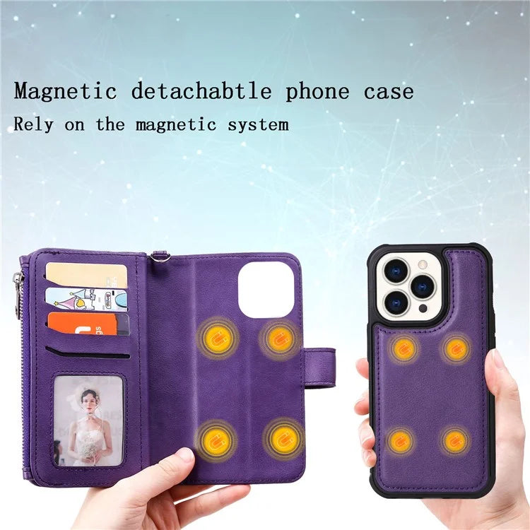 KT Multi-functional Series-4 for iPhone 15 Pro Case Slim-Fit Zipper Leather Wallet Stand Phone Cover