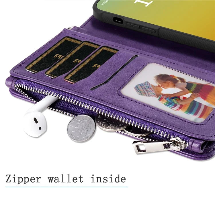 KT Multi-functional Series-4 for iPhone 15 Pro Case Slim-Fit Zipper Leather Wallet Stand Phone Cover