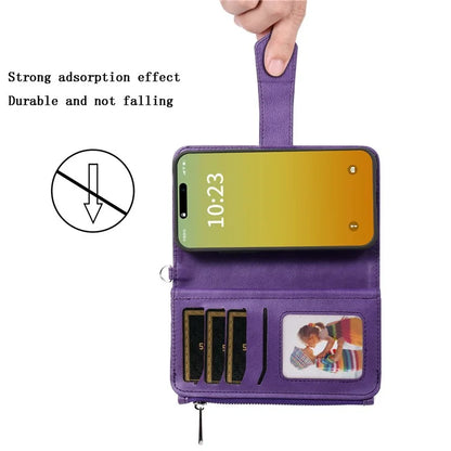 KT Multi-functional Series-4 for iPhone 15 Pro Case Slim-Fit Zipper Leather Wallet Stand Phone Cover