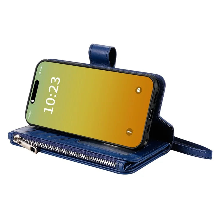 KT Multi-functional Series-4 for iPhone 15 Pro Case Slim-Fit Zipper Leather Wallet Stand Phone Cover