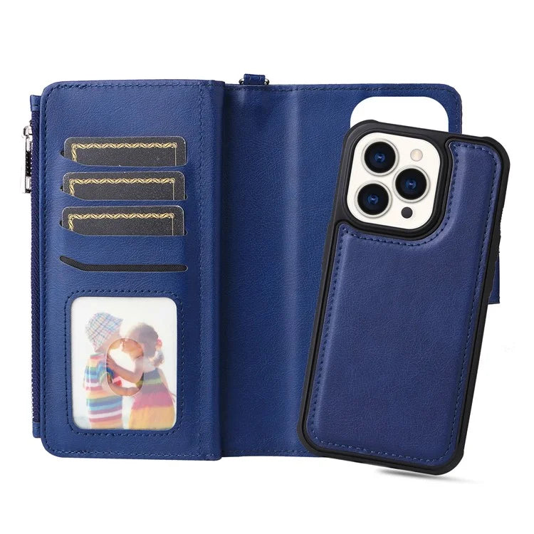 KT Multi-functional Series-4 for iPhone 15 Pro Case Slim-Fit Zipper Leather Wallet Stand Phone Cover