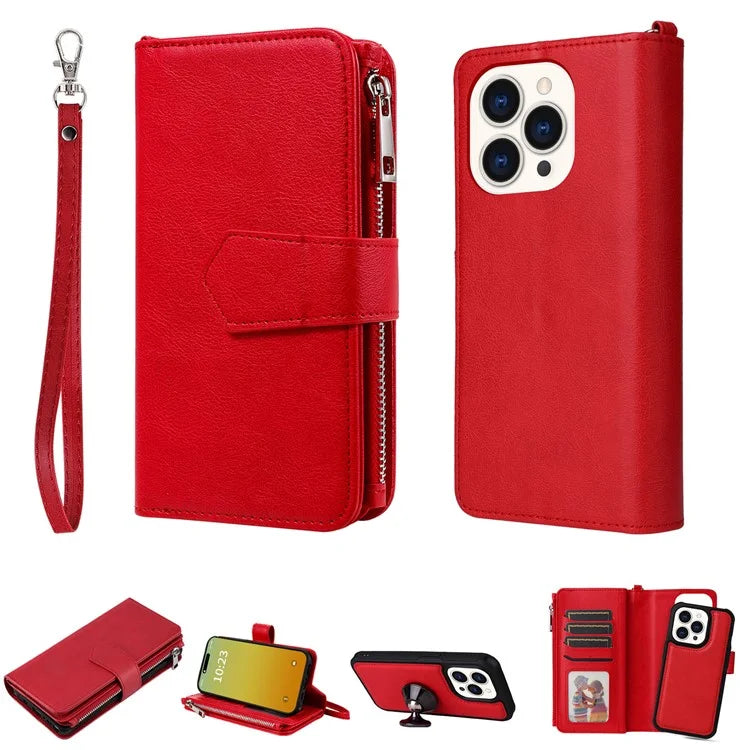 KT Multi-functional Series-4 for iPhone 15 Pro Case Slim-Fit Zipper Leather Wallet Stand Phone Cover