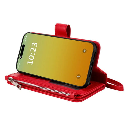 KT Multi-functional Series-4 for iPhone 15 Pro Case Slim-Fit Zipper Leather Wallet Stand Phone Cover
