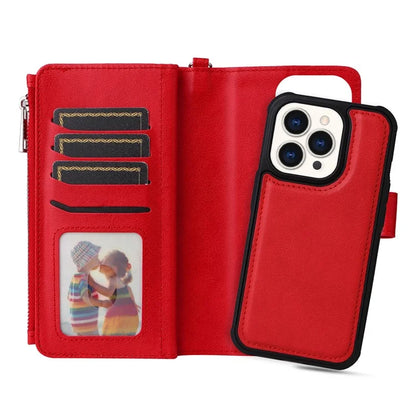 KT Multi-functional Series-4 for iPhone 15 Pro Case Slim-Fit Zipper Leather Wallet Stand Phone Cover