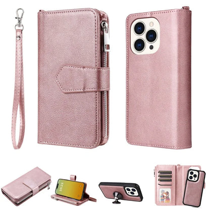 KT Multi-functional Series-4 for iPhone 15 Pro Case Slim-Fit Zipper Leather Wallet Stand Phone Cover